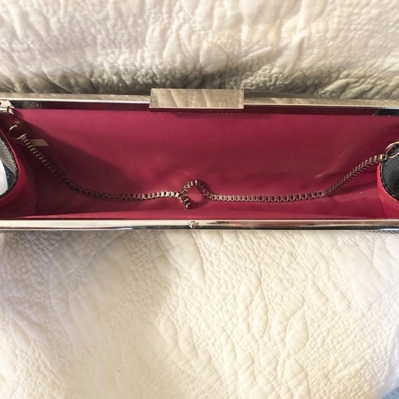 Black Clutch Handbag with Silver Chain - Picture 6 of 8